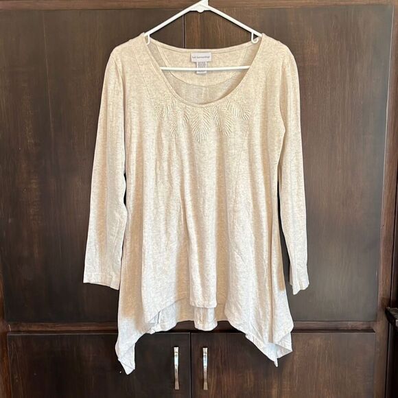 Soft Surroundings Beaded Neckline Long Sleeve Top Small Petite SP - Picture 1 of 5